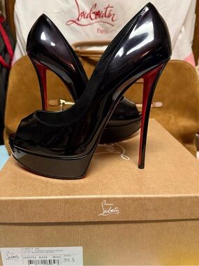 Christian Louboutin Lady Z 160mm Black Pearlescent Calf Leather with Red Soles